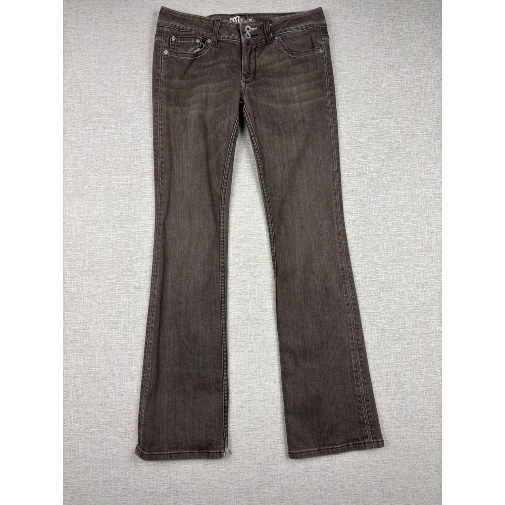 Miss Me Claudette Women's 30 Y2K Bootcut Brown Jeans Low Rise Distressed Hem
